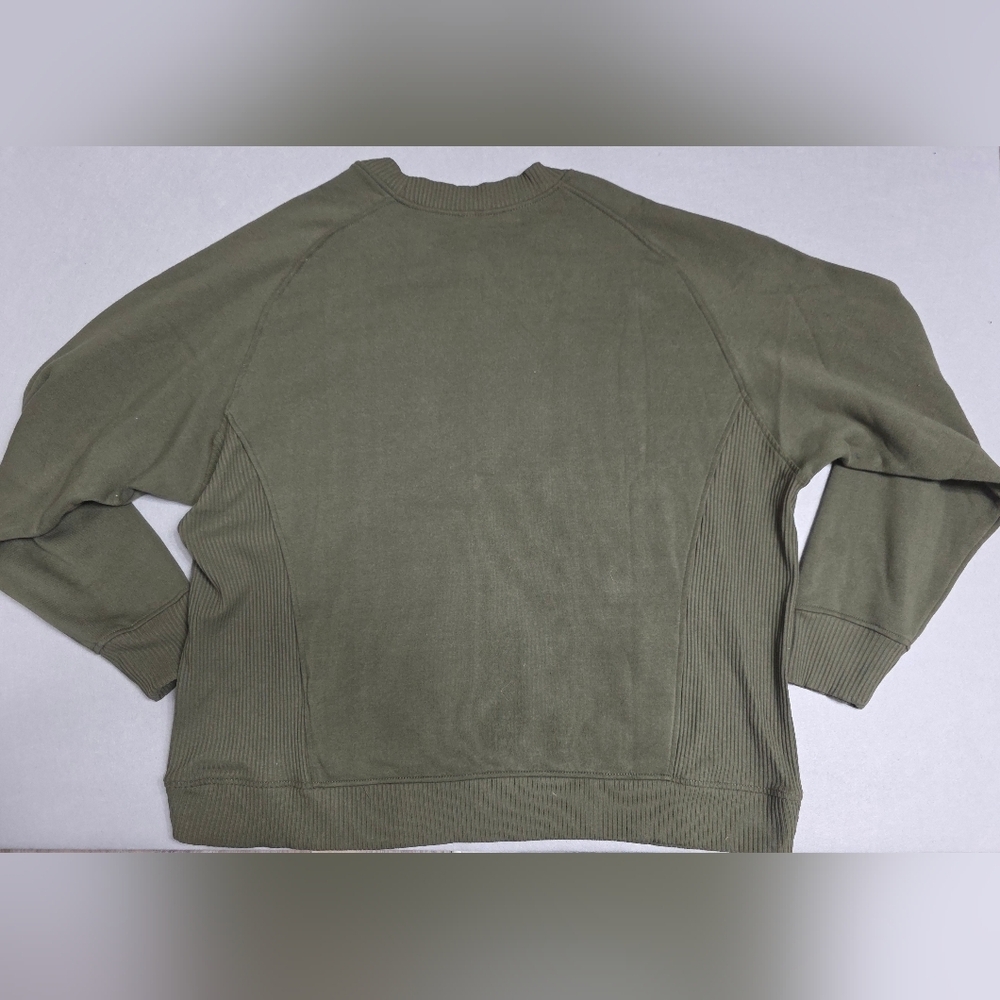 ZENANA Olive Green Ribbed Crewneck Sweatshirt 1X - New Without Tags - Picture 3 of 9